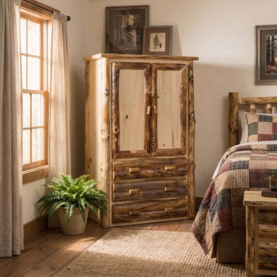 Rustic Armoire: Some lifestyle images are created with AI for visualization purposes. Crafted from natural solid wood, each piece is unique and will vary.