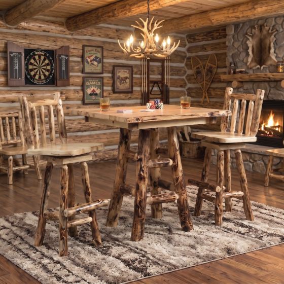 Rustic Pub Table: Some lifestyle images are created with AI for visualization purposes. Crafted from natural solid wood, each piece is unique and will vary.
