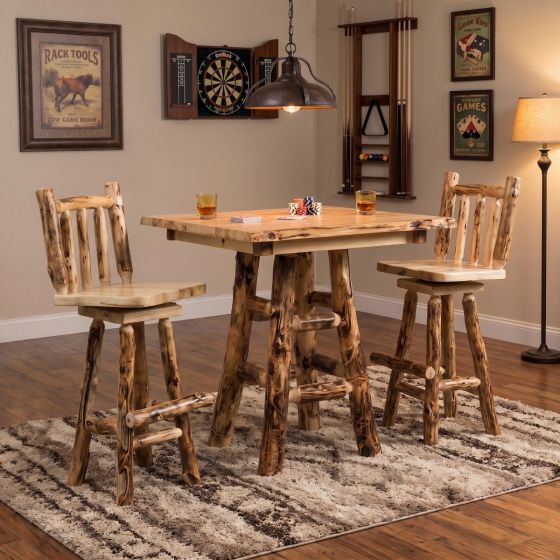 Rustic Pub Table: Some lifestyle images are created with AI for visualization purposes. Crafted from natural solid wood, each piece is unique and will vary.