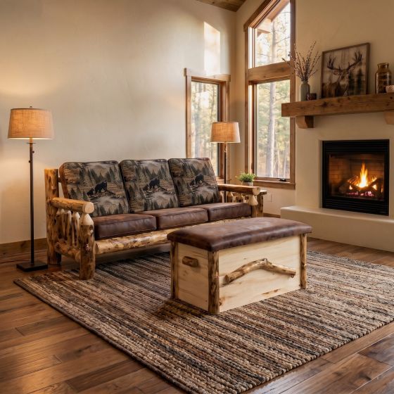 Rustic Blanket Chest: Some lifestyle images are created with AI for visualization purposes. Crafted from natural solid wood, each piece is unique and will vary.