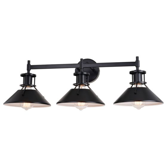 Canton 3-Light Black and Matte White Vanity Light