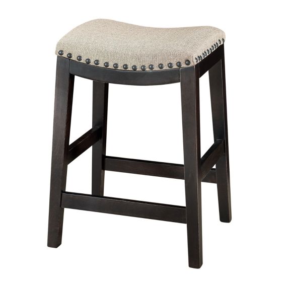 Cartel Modern Upholstered Bar Stool - Ebony Frame Finish - 5/8" Antique Pearl Nail Head Trim (pictured fabric not available)