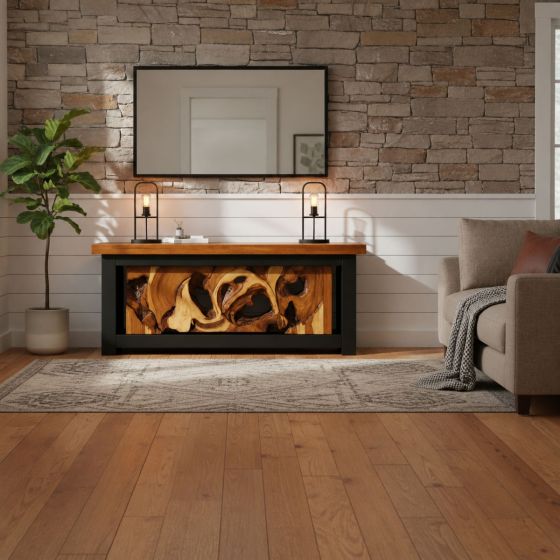 Root Wood Console Table: Some lifestyle images are created with AI for visualization purposes. Crafted from natural solid wood, each piece is unique and will vary.