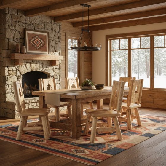 Cedar Lake Silhouette Log Arm Dining Chair - Tree: Some lifestyle images are created with AI for visualization purposes. Crafted from natural solid wood, each piece is unique and will vary.