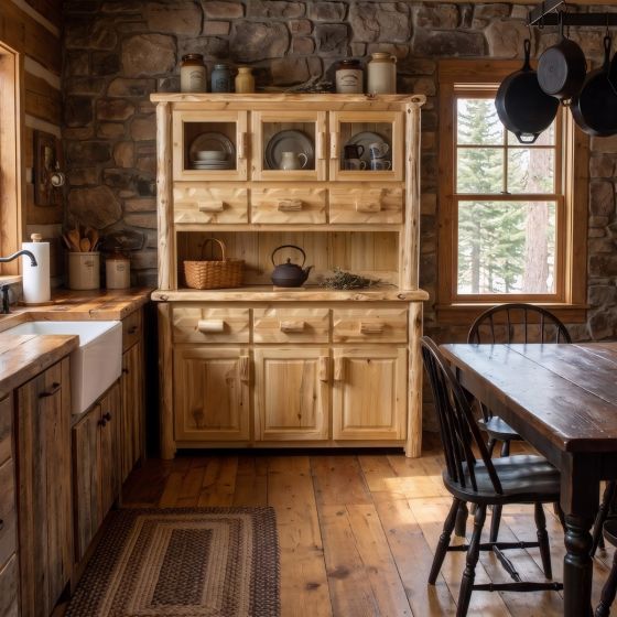 Rustic Hutch: Some lifestyle images are created with AI for visualization purposes. Crafted from natural solid wood, each piece is unique and will vary.