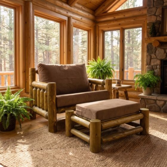 Rustic Lodge Furniture: Some lifestyle images are created with AI for visualization purposes. Crafted from natural solid wood, each piece is unique and will vary.