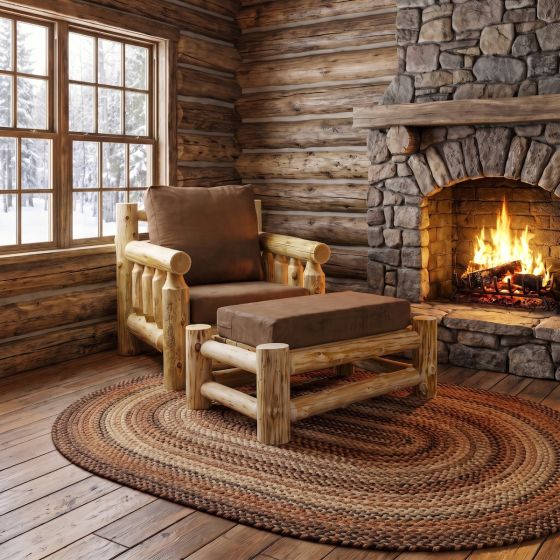 Log Ottoman: Some lifestyle images are created with AI for visualization purposes. Crafted from natural solid wood, each piece is unique and will vary.