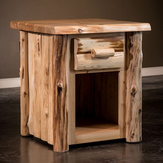 Cedar Lake Logger 1 Drawer Log Nightstand--Clear Finish
