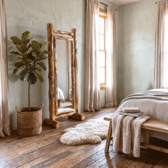 Rustic Mirror: Some lifestyle images are created with AI for visualization purposes. Crafted from natural solid wood, each piece is unique and will vary.
