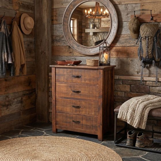 Rustic Chest of Drawers: Some lifestyle images are created with AI for visualization purposes. Crafted from natural solid wood, each piece is unique and will vary.