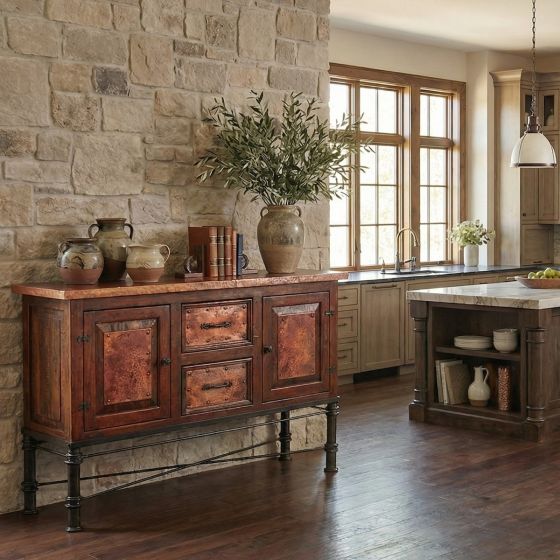 Copper Console: Some lifestyle images are created with AI for visualization purposes. Crafted from natural solid wood, each piece is unique and will vary.