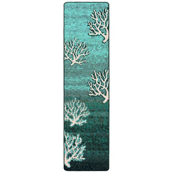 Coral Pattern Runner Rug - Aqua