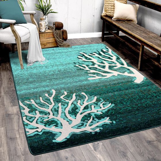 Coral Pattern Rug - Aqua