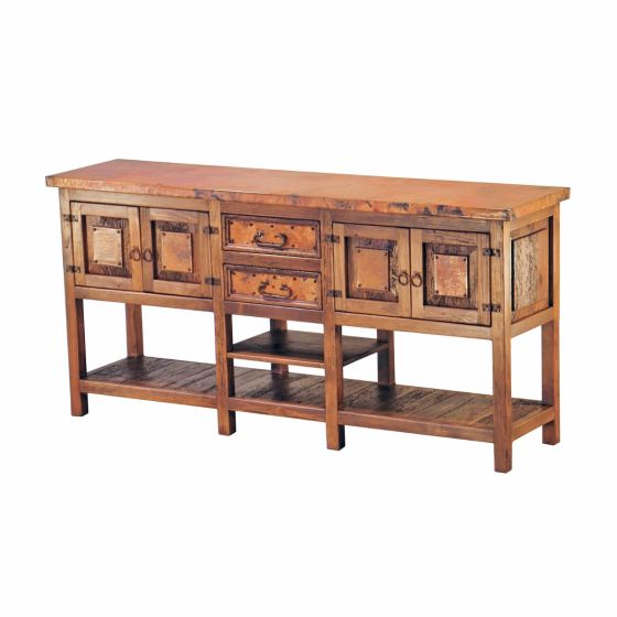 Country Hammered Copper 4 Door Open Shelf Buffet (Discontinued Hardware - Current Hardware is Cast Bronze knobs)