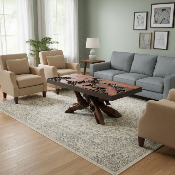 Rustic Coffee Table: Some lifestyle images are created with AI for visualization purposes. Crafted from natural solid wood, each piece is unique and will vary.