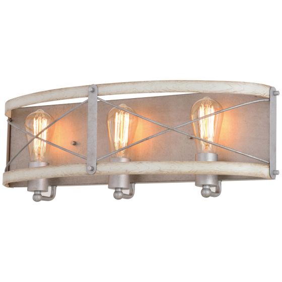 Dale 3-Light Galvanized and White Wash Elm Vanity Light