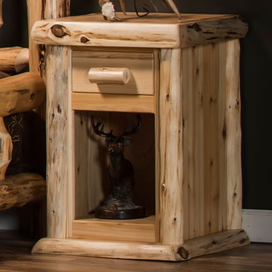 Cedar Lake Lodge 1 Drawer Log Storage Nightstand--Clear finish