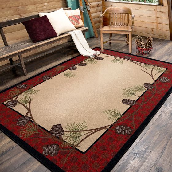 Delicate Pines Rug - Red Plaid
