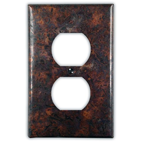 Distressed Dark 1 Outlet Copper Switch Plate