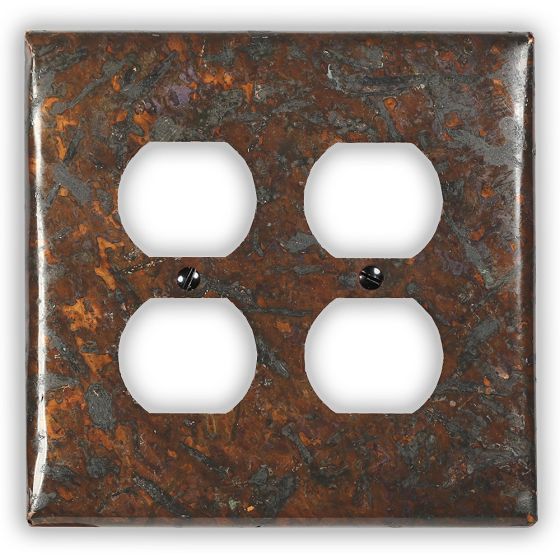 Distressed Dark 2 Outlet Copper Switch Plate
