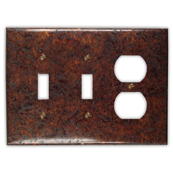 Distressed Dark 2 Toggle 1 Outlet Copper Switch Plate