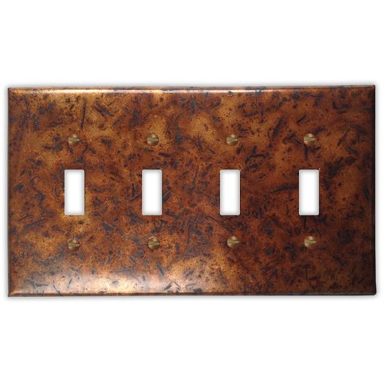 Distressed Medium 4 Toggle Copper Switch Plate