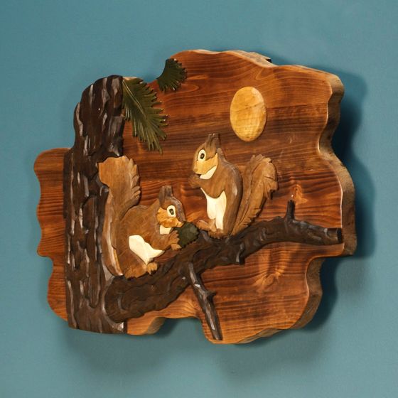 Nutty Squirrels in Pine Tree Rustic Wood Art
