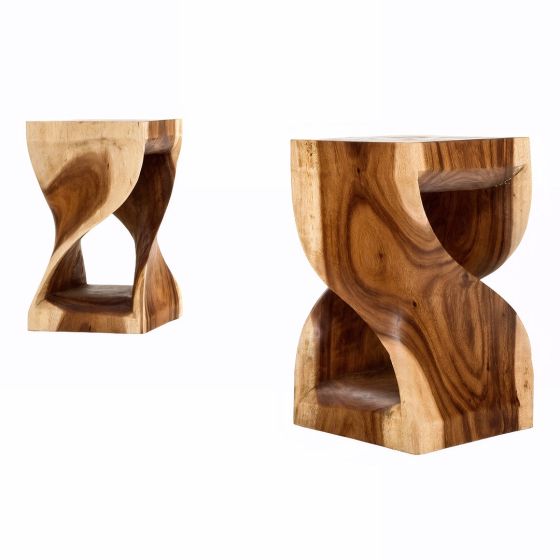 Double Helix Natural Wood End Table