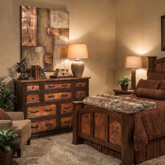 Copper and Reclaimed Wood Dresser: Some lifestyle images are created with AI for visualization purposes. Crafted from natural solid wood, each piece is unique and will vary.