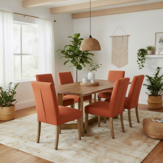 Modern Dining Table: Some lifestyle images are created with AI for visualization purposes. Crafted from natural solid wood, each piece is unique and will vary.