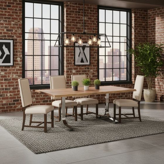 Modern Dining Table: Some lifestyle images are created with AI for visualization purposes. Crafted from natural solid wood, each piece is unique and will vary.