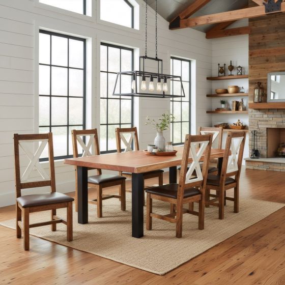 Modern Dining Table: Some lifestyle images are created with AI for visualization purposes. Crafted from natural solid wood, each piece is unique and will vary.