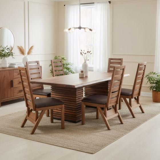 Wood Dining Table: Some lifestyle images are created with AI for visualization purposes. Crafted from natural solid wood, each piece is unique and will vary.
