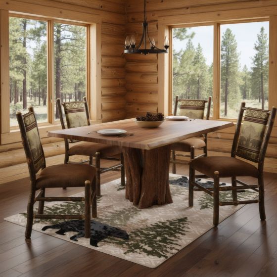 Rustic Dining Table: Some lifestyle images are created with AI for visualization purposes. Crafted from natural solid wood, each piece is unique and will vary.