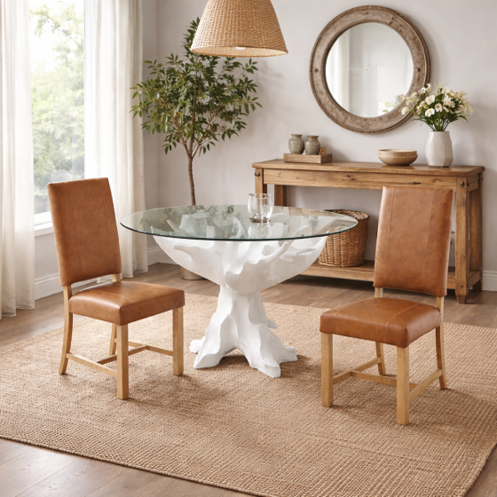 Painted Rooted Dining Table Base: Some lifestyle images are created with AI for visualization purposes. Crafted from natural solid wood, each piece is unique and will vary.
