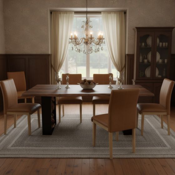 Contemporary Dining Table: Some lifestyle images are created with AI for visualization purposes. Crafted from natural solid wood, each piece is unique and will vary.