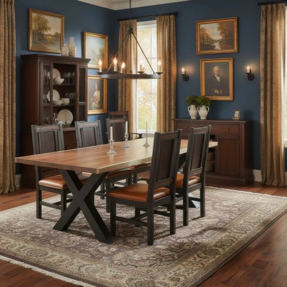 Natural Wood Dining Table: Some lifestyle images are created with AI for visualization purposes. Crafted from natural solid wood, each piece is unique and will vary.