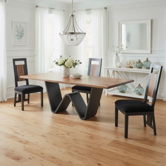 Modern Wood Dining Table: Some lifestyle images are created with AI for visualization purposes. Crafted from natural solid wood, each piece is unique and will vary.