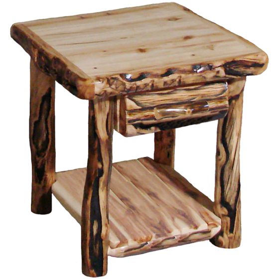 Beartooth Aspen 1 Drawer Log Nightstand--Half log drawer, Extra gnarly aspen logs