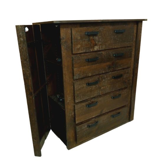 Rustic Farmhouse Concealment 5 Drawer Chest in Vintage Whiskey Finish