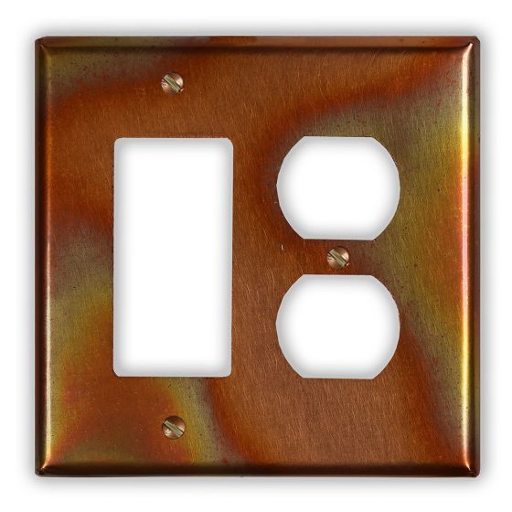 Flamed 1 Rocker/GFI 1 Outlet Copper Switch Plate