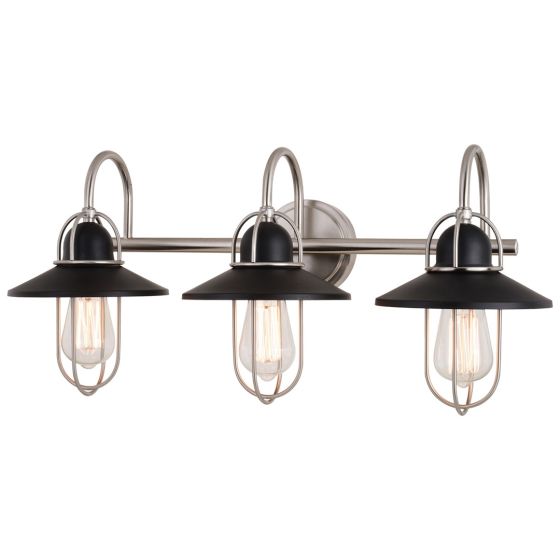 Galena 3-Light Matte Black and Satin Nickel Vanity Light