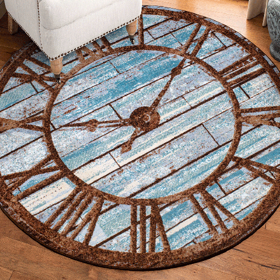 It's About Time Round Area Rug - Blue