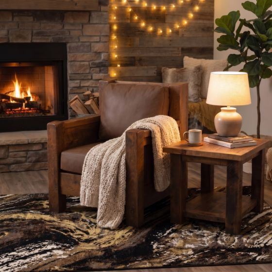Rustic Barnwood Lounge Chair: Some lifestyle images are created with AI for visualization purposes. Crafted from natural solid wood, each piece is unique and will vary.