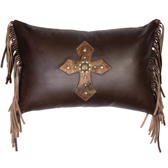 Mesa Espresso Mission Cross Leather Decor Pillow