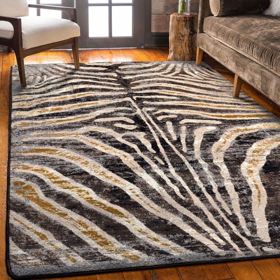 Midnight Zebra Rug - Rawhide