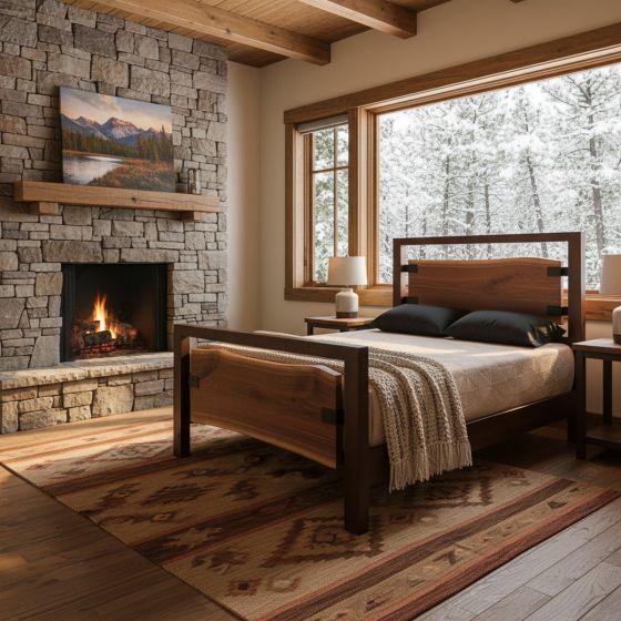 Live Edge Walnut Bed: Some lifestyle images are created with AI for visualization purposes. Crafted from natural solid wood, each piece is unique and will vary.