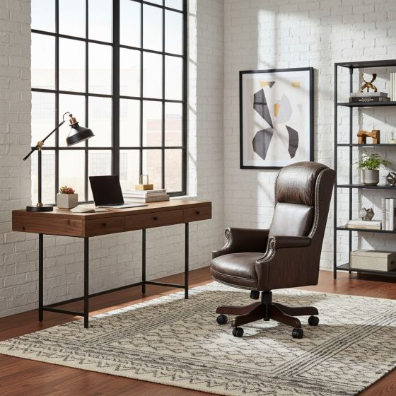 Luxury Swivel Office Chair: Some lifestyle images are created with AI for visualization purposes. Crafted from natural solid wood, each piece is unique and will vary.