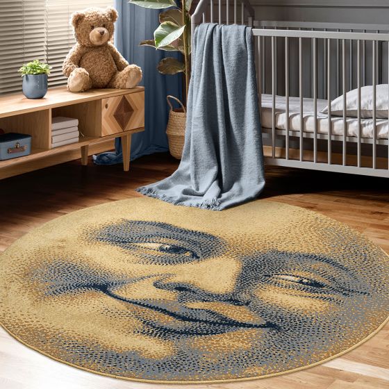 Moon Face Round Area Rug - Light