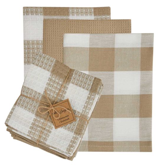 Natural Checkered 4 Piece Kitchen Towel Set